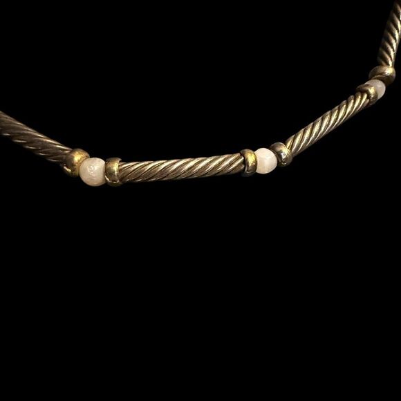 DAVID YURMAN Jewelry14k Gold Sterling Silver Hampton Cable Pearl Station 15” Cho - Picture 5 of 9